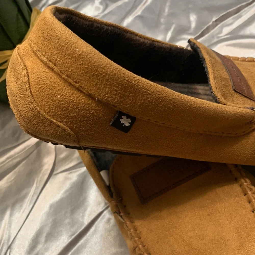 🌹 LUCKY BRAND • Brown Faux Suede WARM COZY MENS SLIP ON LOUNGE HOUSE SHOES •